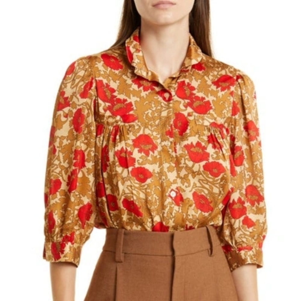NWOT Smyth Red Poppy Print Blouse